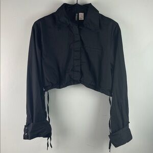 Divided by H&M Jet Black Cropped Button-Up Shirt Size XXS